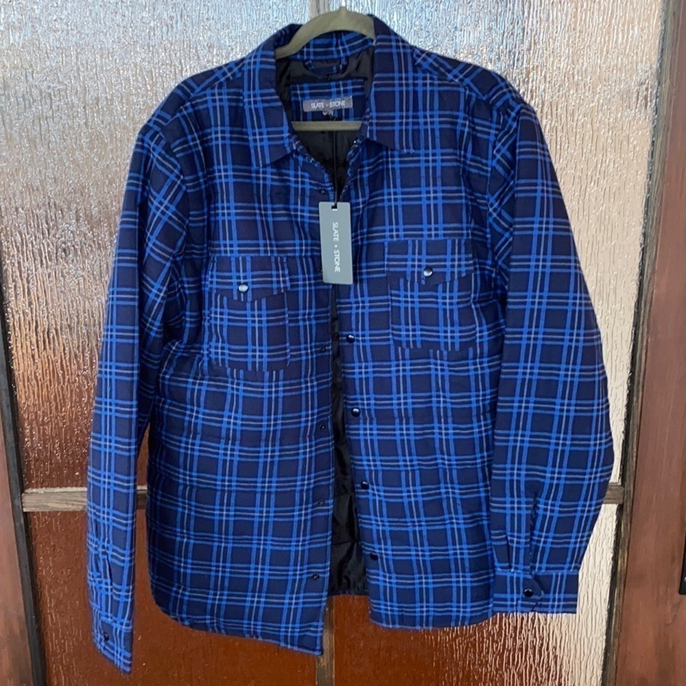 Slate and Stone quilted plaid jacket. Size L NWT
